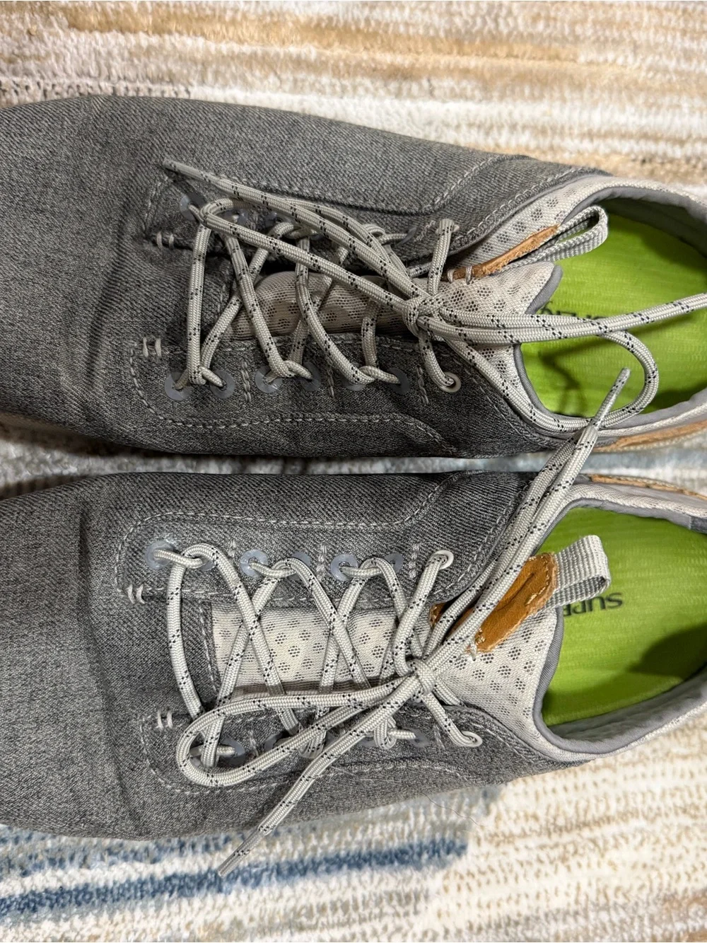 OluKai Gray Canvas Lace-Up Oxfords with Green Insoles